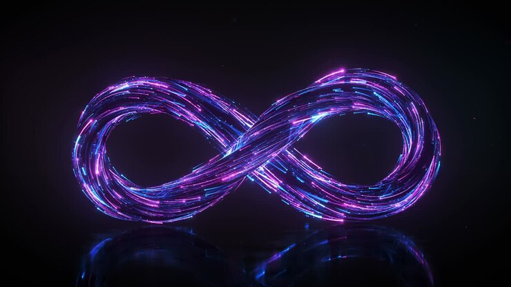 Neon infinity sign 3D render seamless loop animation