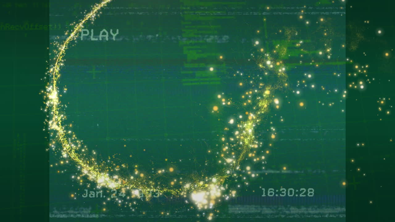 데이터 처리 및 오류와 함께 녹색 화면 위의 빛의 애니메이션