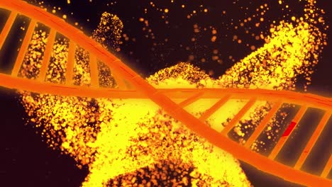 animación de la hebra de adn girando con manchas brillantes