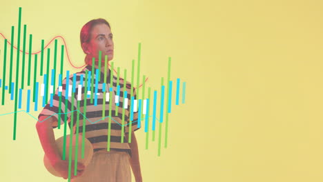 holding basketball, person with colorful animation overlay on yellow background
