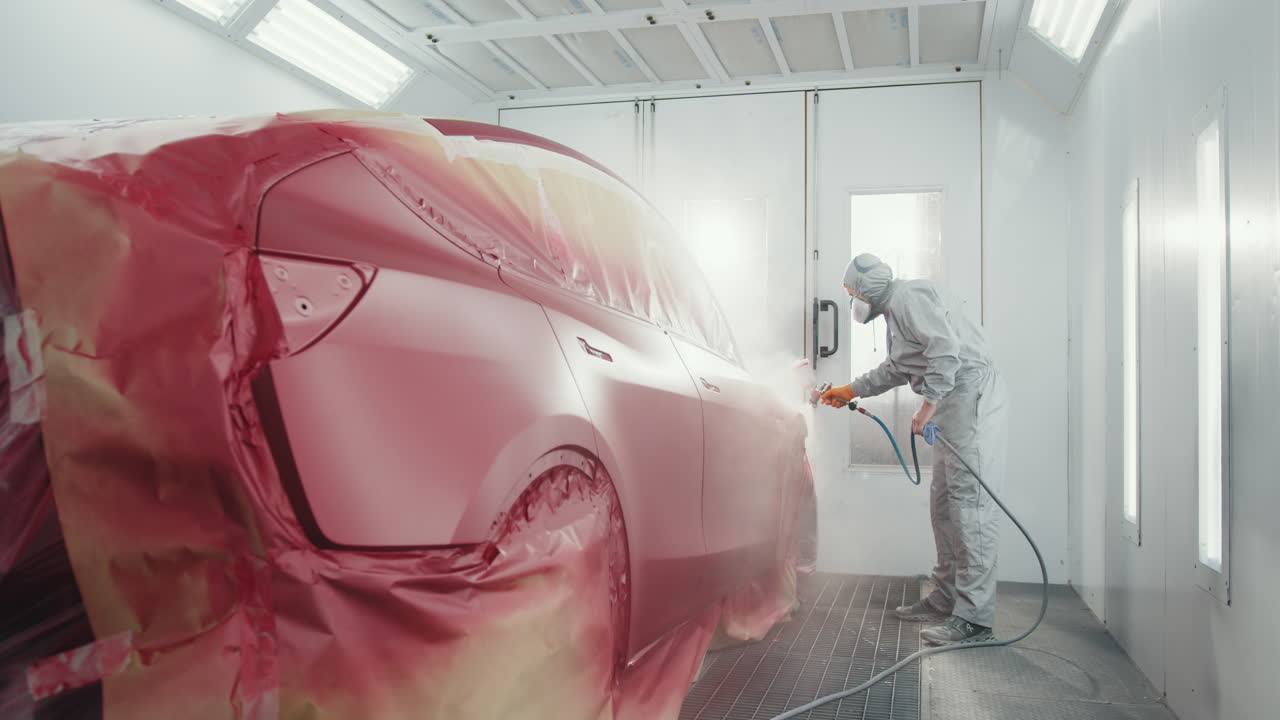 페인트 부스에서 자동차 페인팅