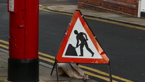 Road-works-street-sign,-Triangular