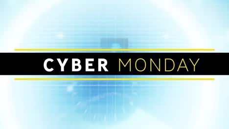 Digital-animation-of-cyber-monday-text-banner-against-multiple-round-scanners-and-data-processing