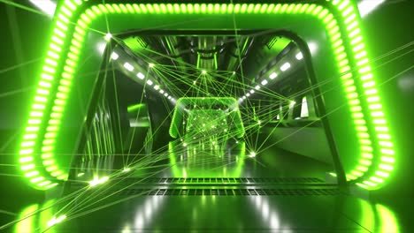 futuristic green neon corridor with digital network