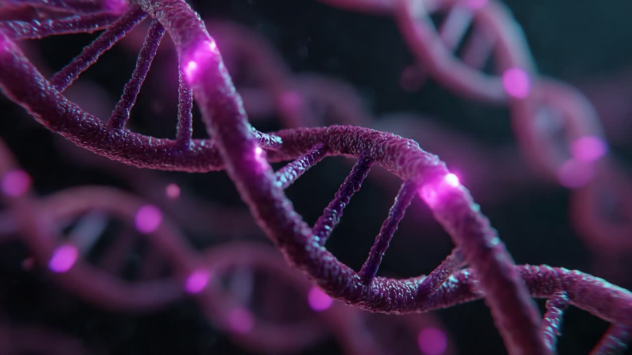 Una Splendida Visualizzazione di Eliche di DNA con Particelle Luminose che Catturano l'Essenza della Struttura Genetica e delle Dinamiche Molecolari in un Ambiente Vibrante e Colorato