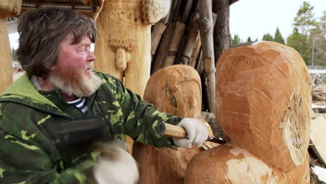 wood carver at work