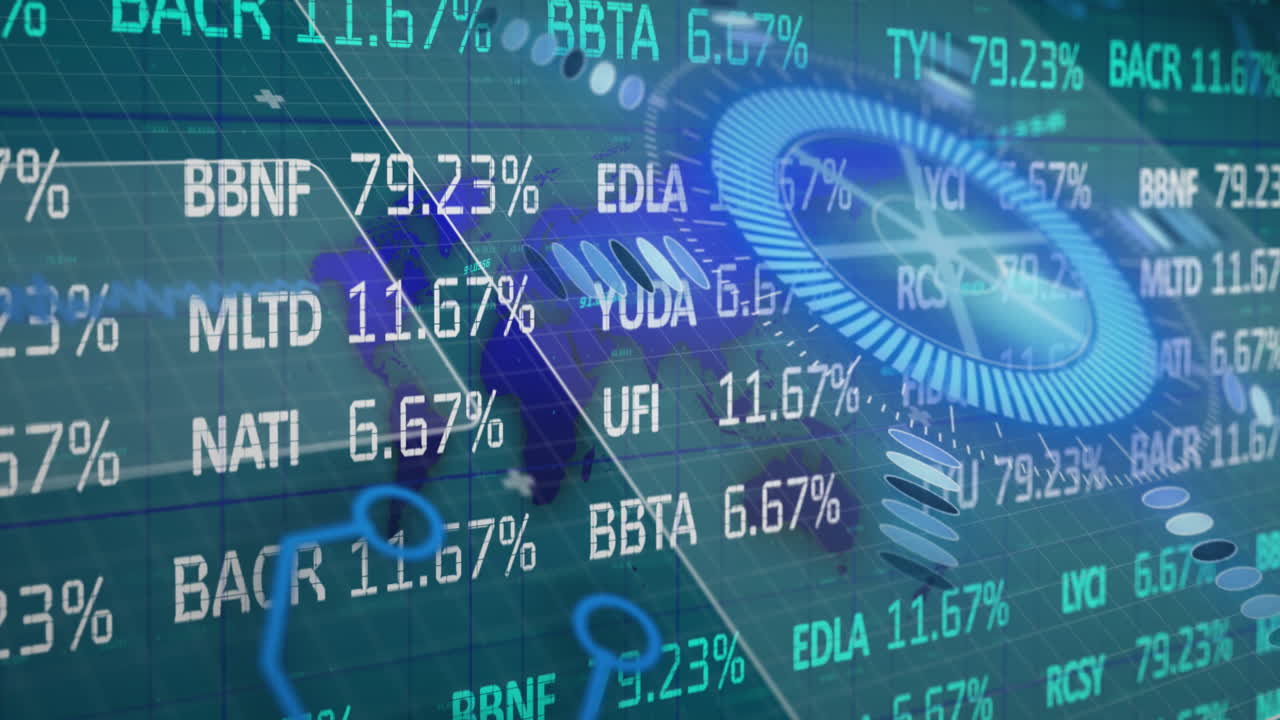 Animation of scope scanning and stock market over grid