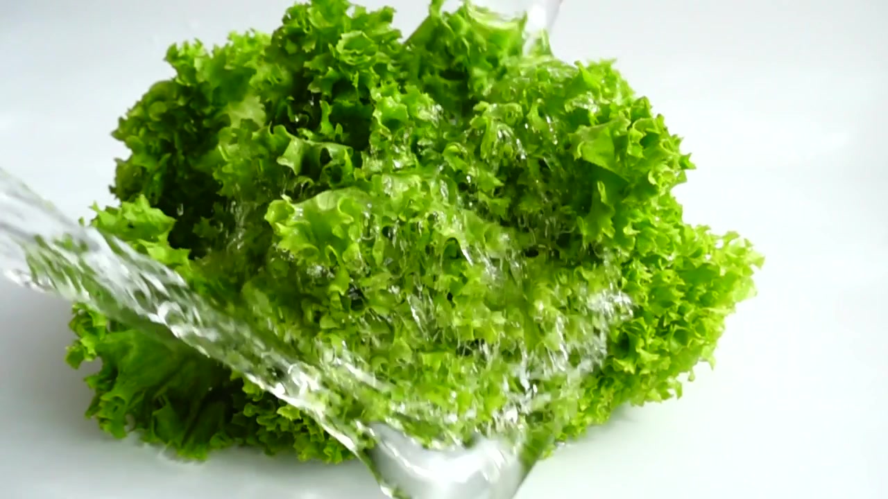 Salatblätter waschen in Zeitlupe.