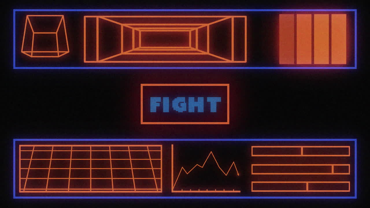 애니메이션 빈티지 비디오 게임 화면에 단어 싸움이 적혀 있습니다.
