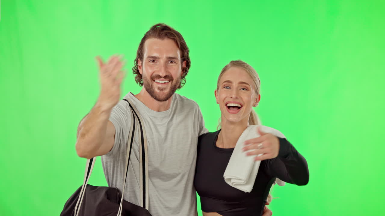 Invite, fitness and join on green screen