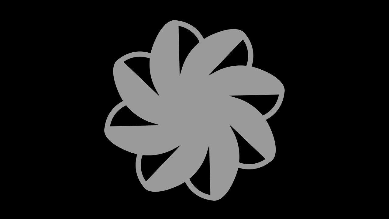 objeto gráfico en blanco y negro con efecto estroboscópico e hipnótico, que gira en el sentido de las agujas del reloj disminuyendo el tamaño de pantalla completa a desaparecer en el centro, en formato de video 16: 9