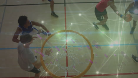 animation of network of connections over diverse group of male basketball players