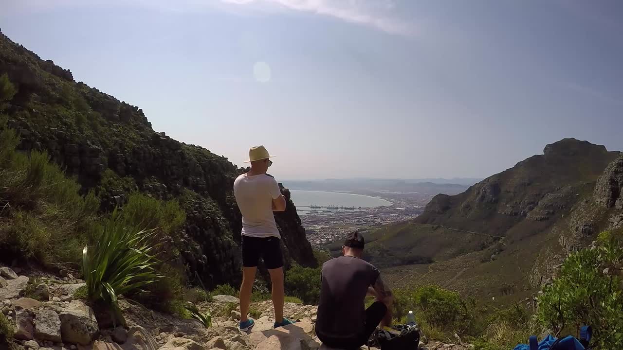 View from the path up Table Mountain showing glimpses of Cape Town way below.