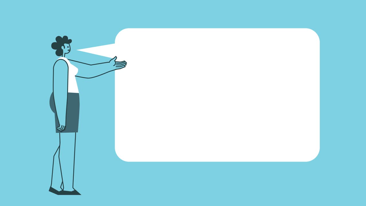 평평한 그래픽 디자인 대담한 여성 만화 캐릭터는 음성 거품 고립 루프 2d 애니메이션으로 이야기합니다.