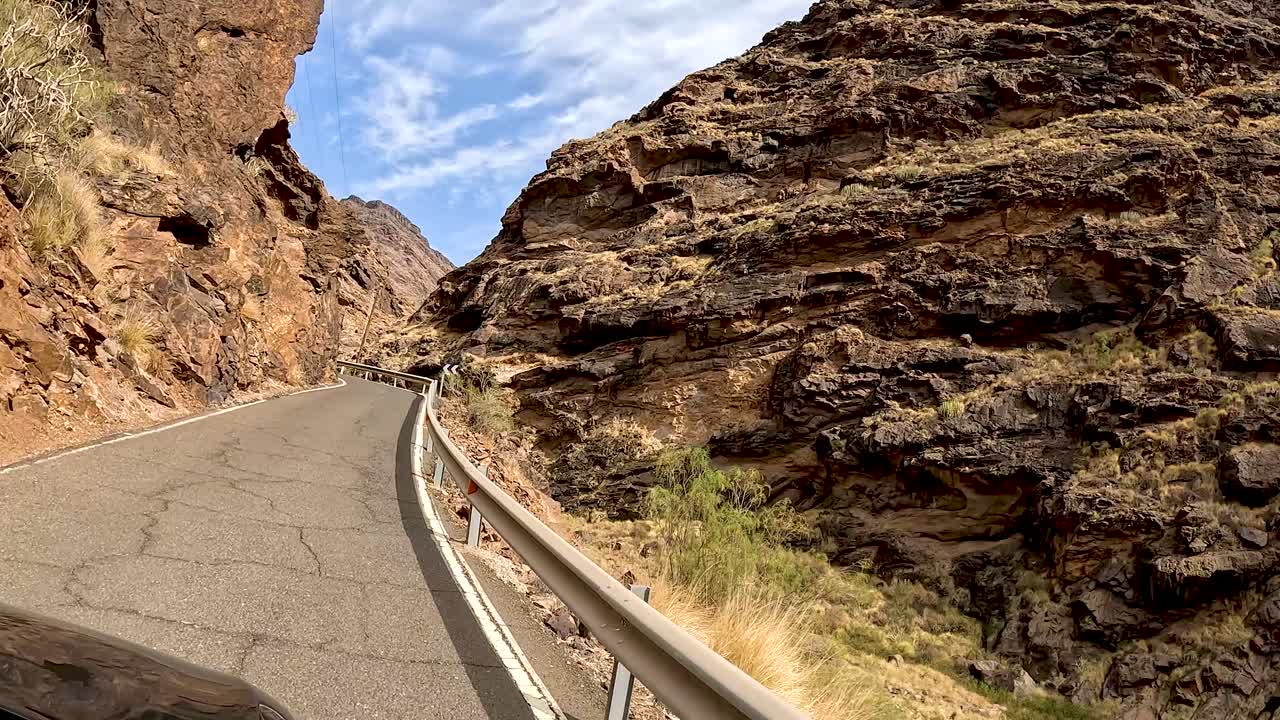 driving on a narrow road thru the mountains of Gran Canaria