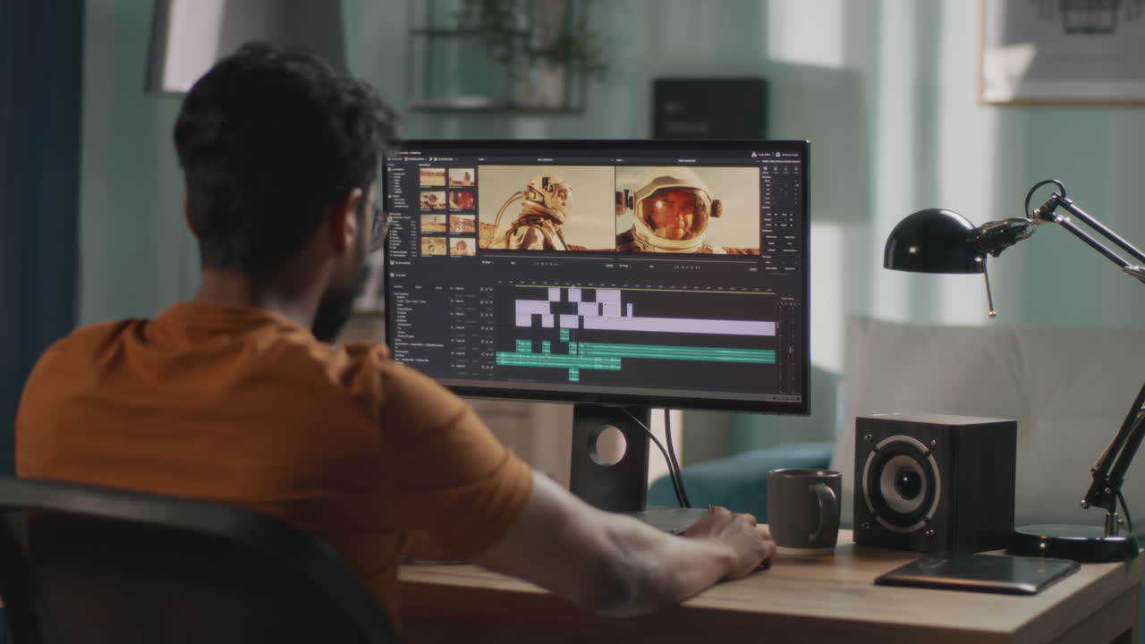 Man Editing Video of Astronauts