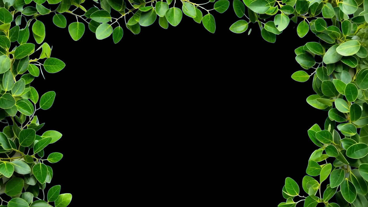 Green leaf border frame animated overlay, transparent 4K video, alpha channel, ProRes 4444