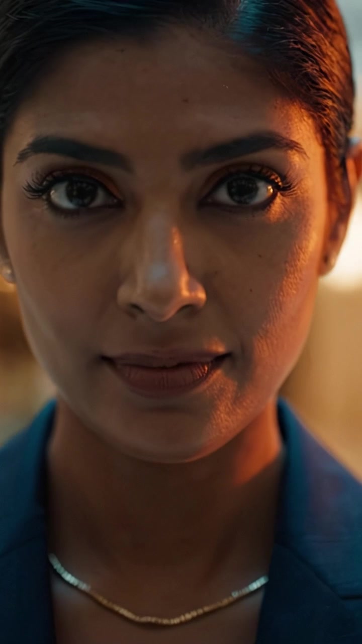 A Confident Woman in a Suit Showcasing Elegance and Poise, Captured in the Transition from a Close-Up to a Strong, Engaging Portrait Expression.