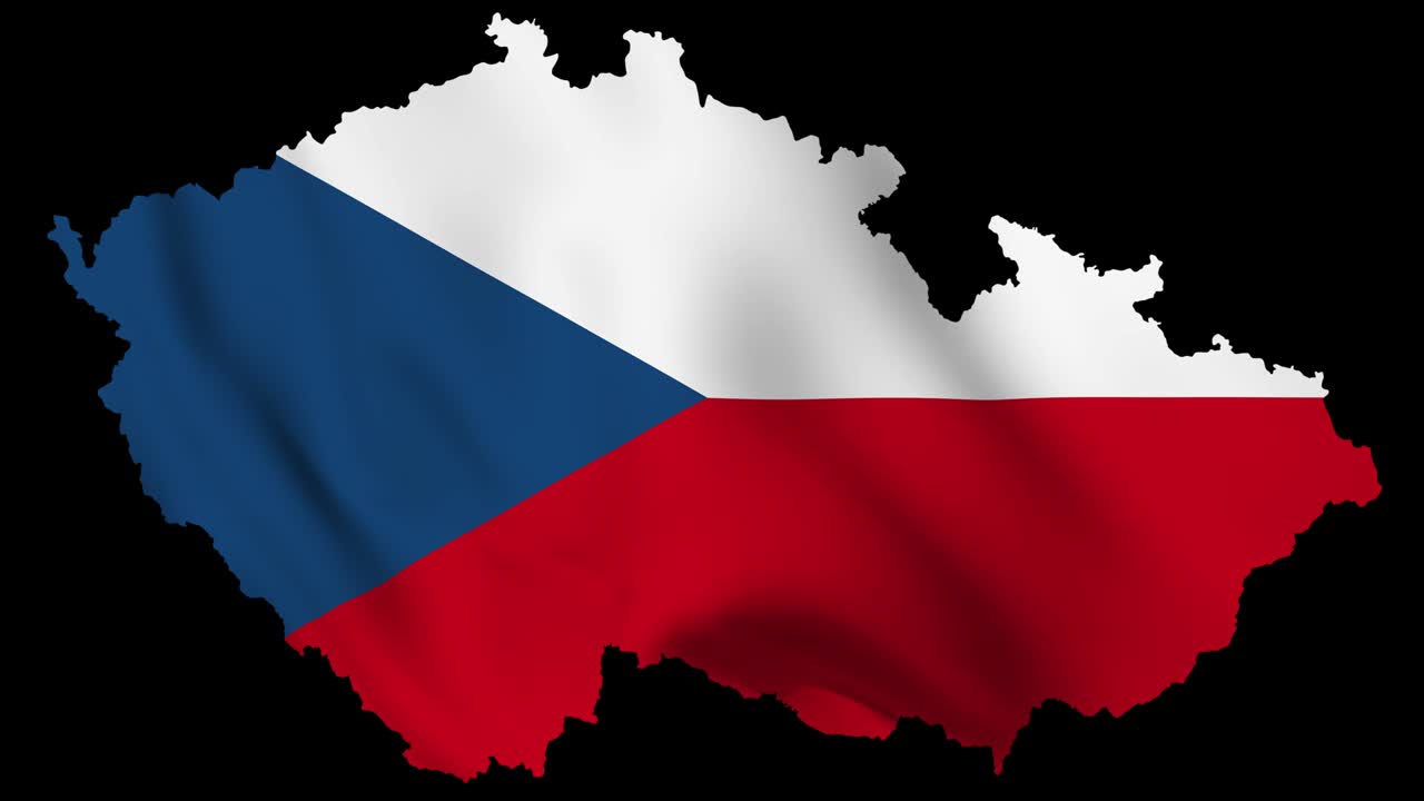 Mapa České republiky s vlající vlajkou, alfa kanálem a plynulou smyčkou