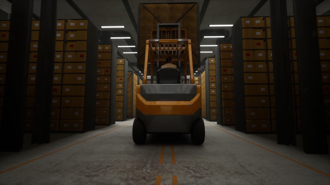 Workers Drive Forklifts And Move Products To Be Stored In Warehouses