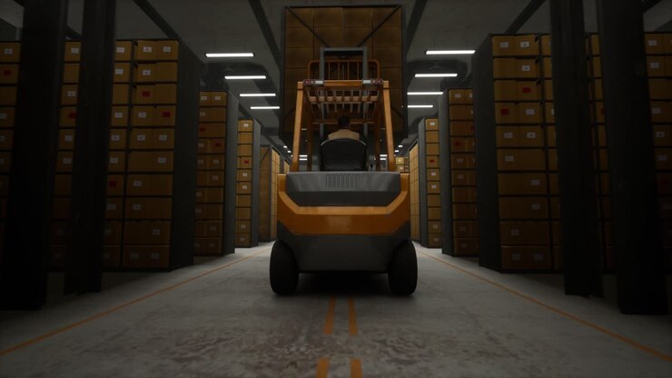 Workers Drive Forklifts And Move Products To Be Stored In Warehouses