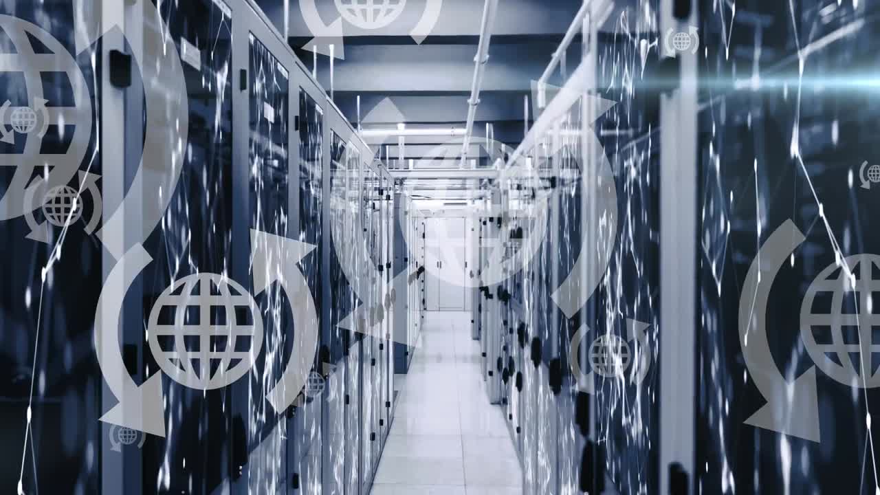 animación de los iconos del globo sobre la sala del servidor