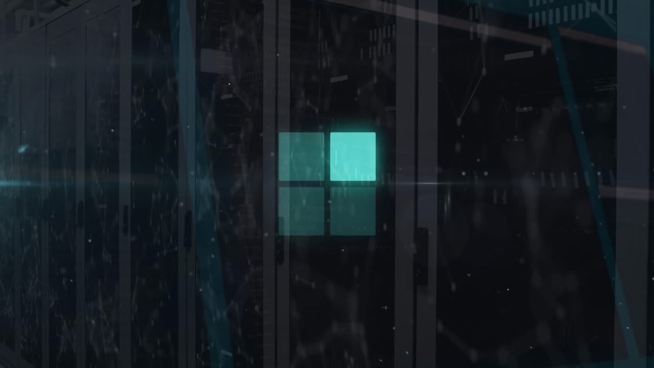 Animation of green squares moving over servers