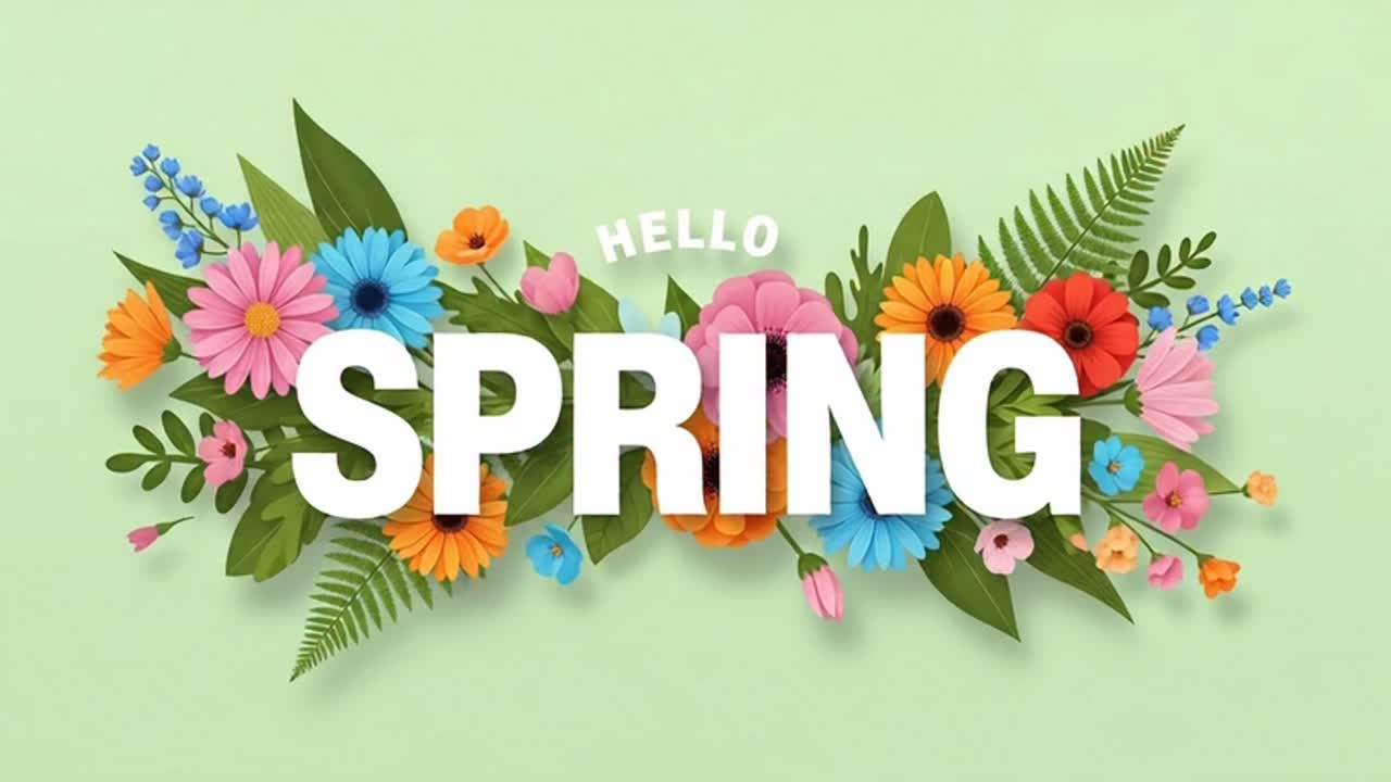 Texte « Bonjour printemps » avec des fleurs en papier épanouies