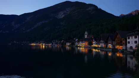 panoramic view of hallstatt village on lake hallstatt at dusk
