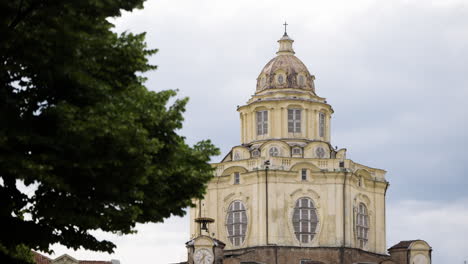 Soft-pan-and-slow-motion-shot-of-Basilica-di-superga-in-Turin-Italy