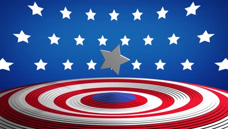 animation of circles of flag of usa waving on seamless loop with stars on blue backgorund