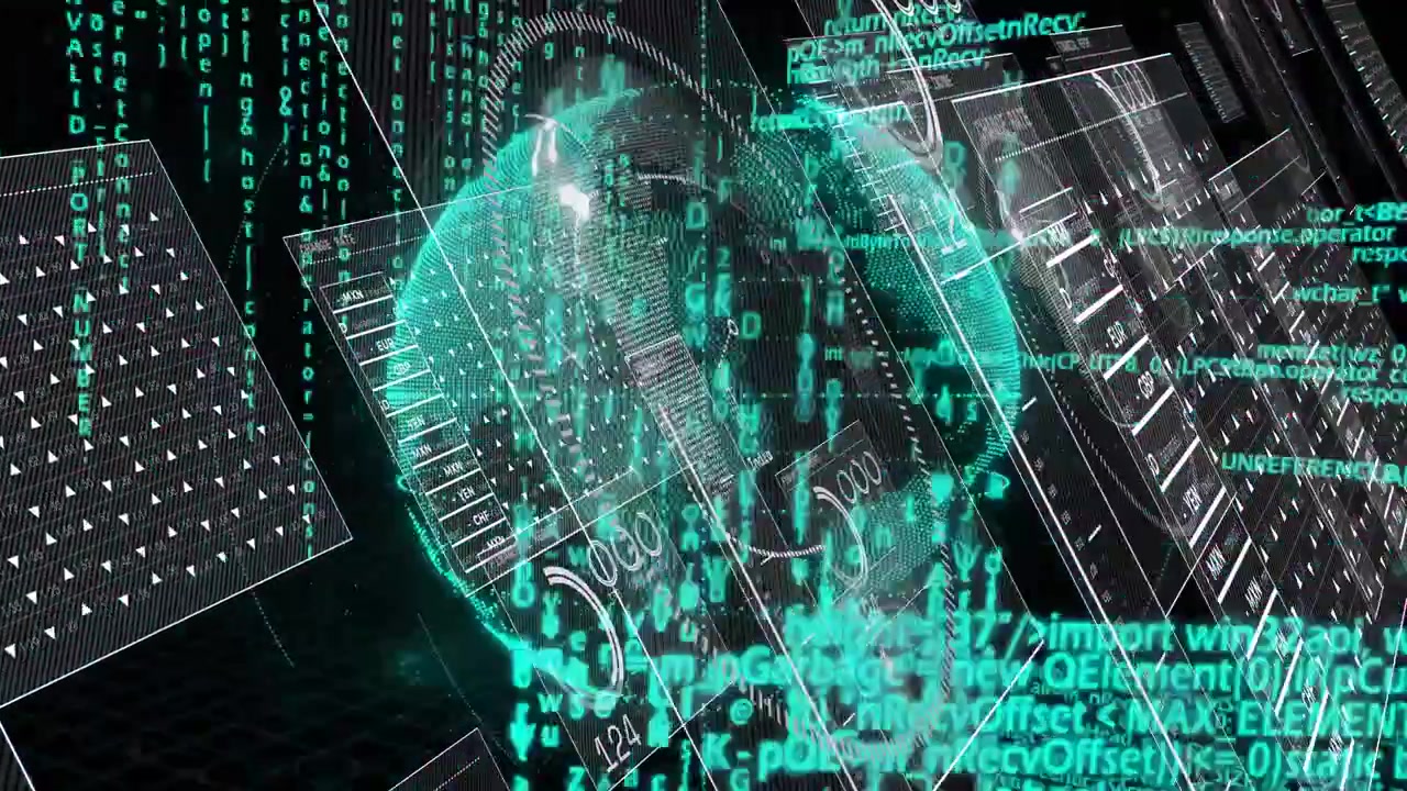 On start holographic globe rotating clockwise while UI panels sliding in showing financial data