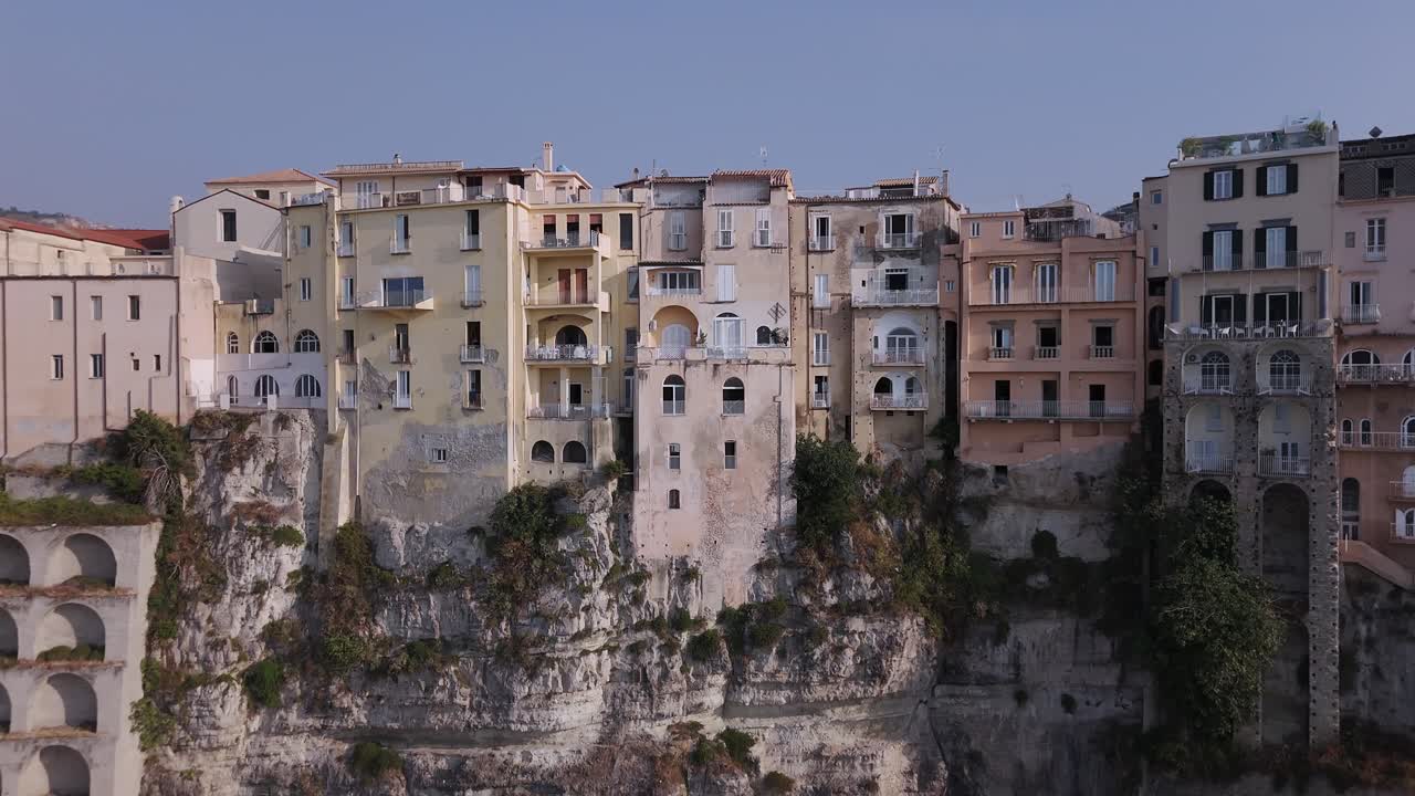 Aerial 4K Drone View of Tropea Cliffside Houses Overlooking the Sea in Calabria, Italy