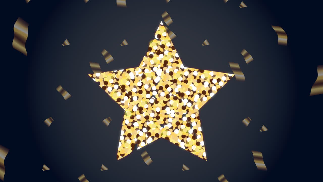 estrella de brillo dorado con fondo de confeti