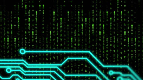 animazione di codifica binaria e elaborazione dei dati e schede di circuiti per computer