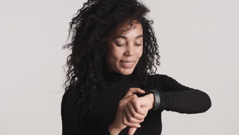 african american woman over white background.