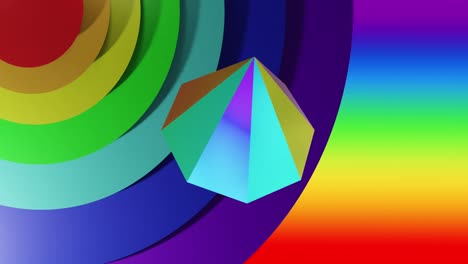 Animation-of-3d-multicoloured-shape-over-neon-rainbow-background