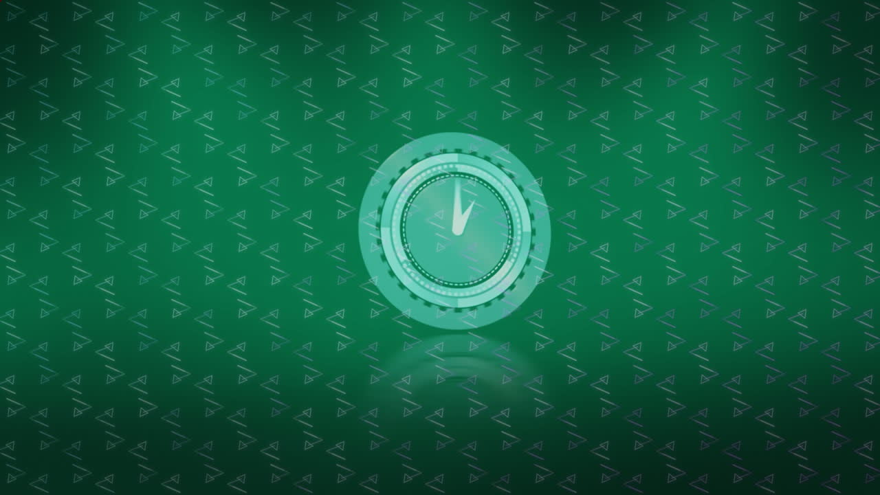animazione di forme geometriche rosse su un orologio in movimento su sfondo verde