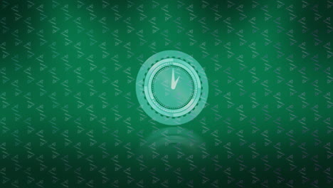 animation of red geometrical shapes over moving clock on green background