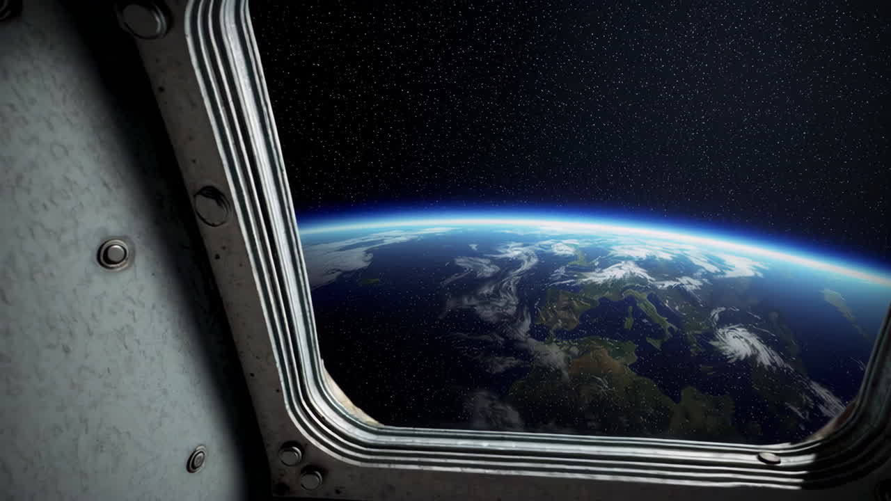 Earth Viewed Through a Spaceship Window
