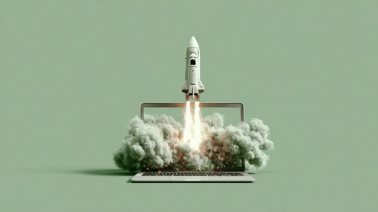 A Rocket Launching from a Laptop: Blending Technology and Imagination to Create an Exciting Visual Concept of Innovation and Exploration