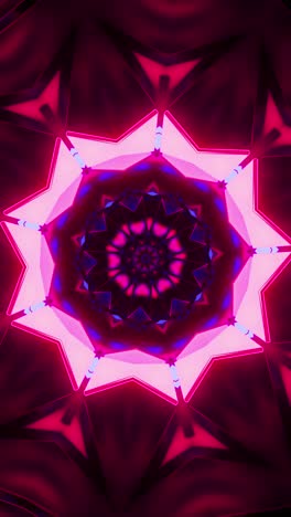 tunnel of glowing triangles in kaleidoscope motion. looped animation vertical