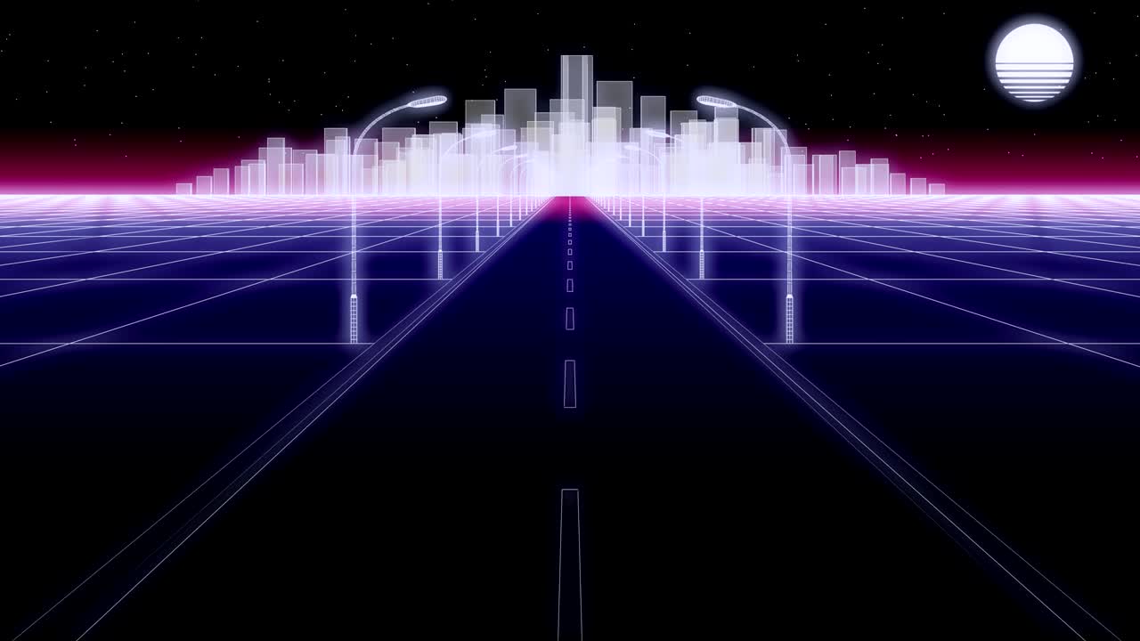 나이트 시티 로드 80 레트로 배경 루프 3d 렌더링