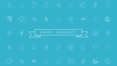 전통적인 윤 아이콘 기호와 영어 텍스트와 함께 shavuot 휴가 평면 디자인 애니메이션 배경