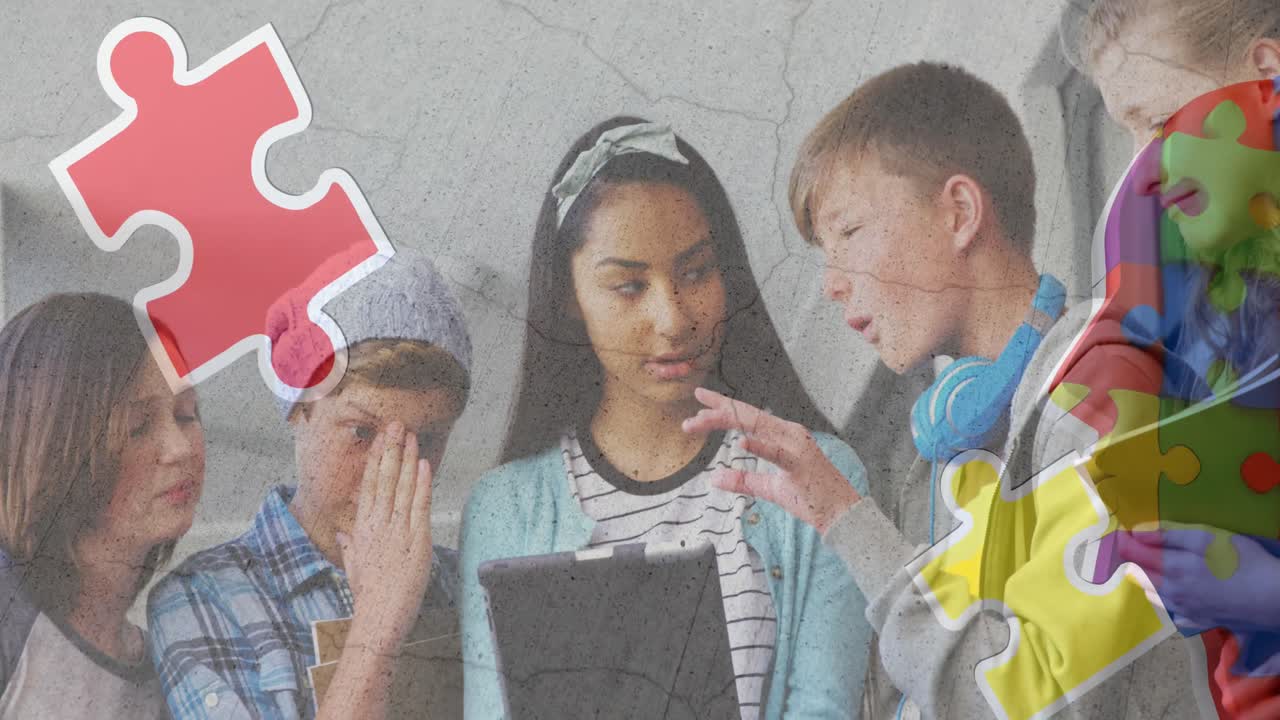 Animation of puzzle over diverse students