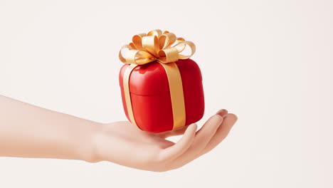 loop animation of cartoon gift box in a hand, 3d rendering.