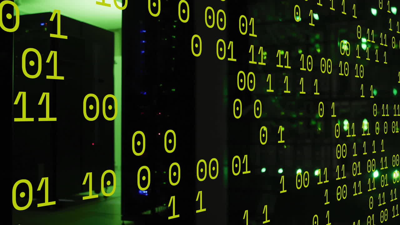 animación del procesamiento de datos en la sala de servidores