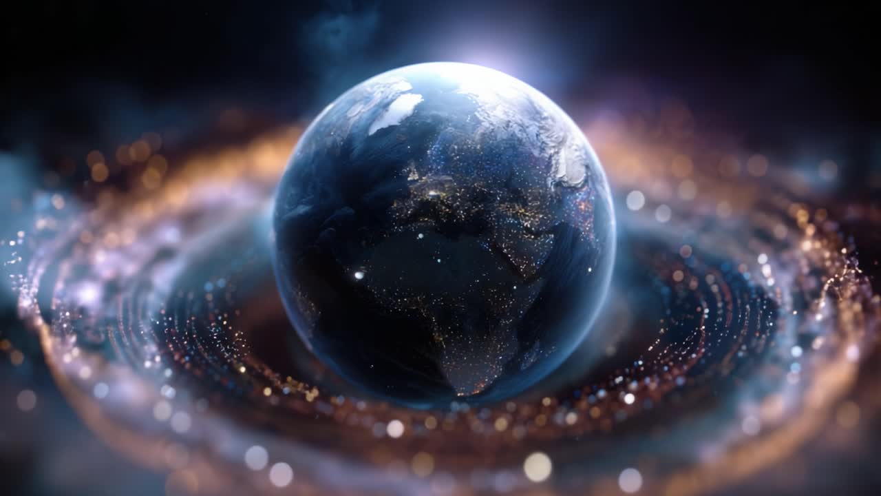 A Stunning Cosmic Perspective of Earth Surrounded by a Mystical Swirl of Stars and Galaxies, Capturing the Beauty of Our Planet in the Universe