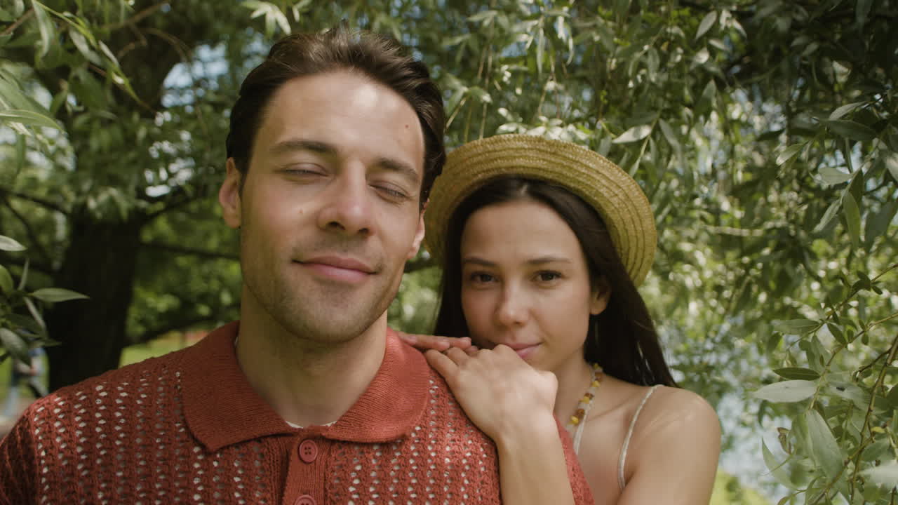 A couple embracing outdoors