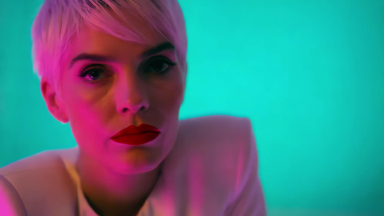 mujer elegante con iluminación de neón